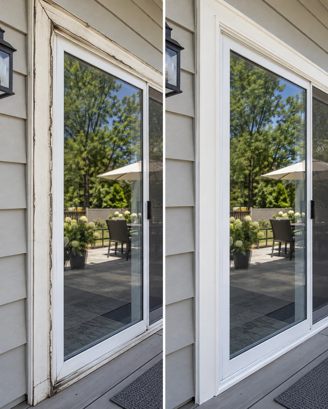 Exemple avant / après : contour d'une porte-patio usé, puis refait